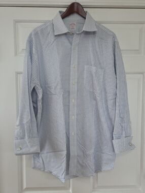Brooks Brothers French Cuff Windowpane Check Dress Shirt Plus Cufflinks